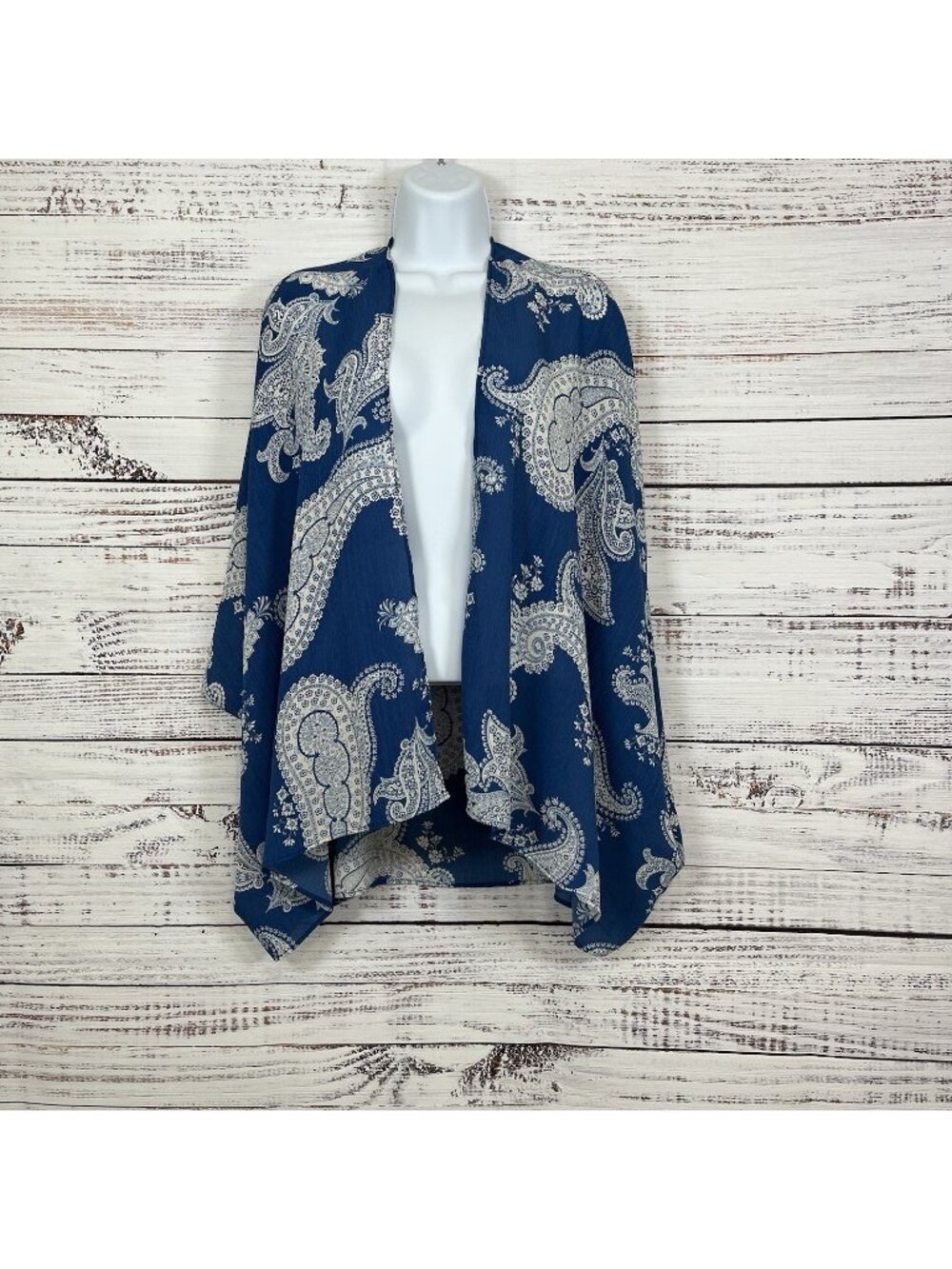 Everly Blue Paisley Print Open Kimono